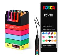 Uni Posca Peinture Marqueurs Ensemble Pc-1m Pc-3m Pc-5m 7/8/15 Pop Affiche Couleur À Base D'eau Pigment Encre Avec Vinyle Stylo Cas - Type Pc-3m 15 Colors Set