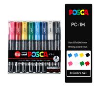 Uni Posca Peinture Marqueurs Ensemble Pc-1m Pc-3m Pc-5m 7/8/15 Pop Affiche Couleur À Base D'eau Pigment Encre Avec Vinyle Stylo Cas - Type Pc-1m 8 Colors Set