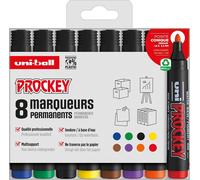 Uni Prockey Uni Mitsubishi Pencil - Marqueur Permanent Inodore Pm122 - Multisupport, Base Eau, Sans Odeur - Pointe Conique Moyenne 1,2-1,8 Mm - Emballage Zéro Plastique, Lot De 8 Couleurs