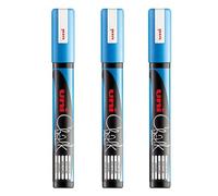 Uni PWE-5M Lot de 3 marqueurs à craie liquide - Tableau blanc tableau noir - Non permanent - Bleu clair
