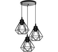 UNI Suspension Luminaire Industrielle 16cm Cage Forme Diamant 3 Lumières en Disque Noir Luminaire Salon Hôtel Chambre Café