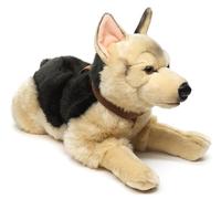 Uni-Toys - Berger Allemand couché (avec Harnais) - 65 cm (Longueur) - Chien en Peluche, Animal de Compagnie - Doudou
