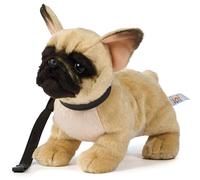 Uni-Toys Bouledogue français (Beige) - avec Laisse - 26 cm (Longueur) - Chien en Peluche - Doudou