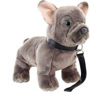 Uni-Toys - Bouledogue français (Gris), avec Laisse - 26 cm (Longueur) - Chien, Animal de Compagnie - Peluche