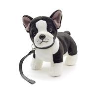 Uni-Toys - Bouledogue français (Noir/Blanc) avec Laisse - 25 cm (Longueur) - Chien en Peluche, Grand Danois, Animal de Compagnie - Peluche, Peluche