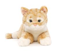 Uni-Toys - Chat à Fourrure tigrée (Rouge-Marron), couché - 38 cm (Longueur) - Chaton en Peluche - Doudou