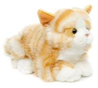 Uni-Toys - Chat Marron tigré, couché - 20 cm (Longueur) - Chaton en Peluche - Doudou