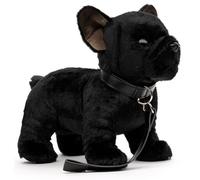 Uni-Toys Eco-Line - Bouledogue français (Noir) - avec Laisse - 26 cm (Longueur) - Chien en Peluche - Doudou