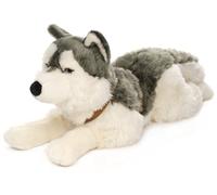 Uni-Toys - Husky avec Harnais, couché - 62 cm (Longueur) - Chien en Peluche - Doudou