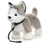 Uni-Toys - Husky Gris, Debout (avec Laisse) - 30 cm (Longueur) - Peluche Chien - Doudou