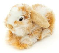 Uni-Toys - Lapin tête de Lion avec Oreilles suspendues - couché - chèqué doré et Blanc - 23 cm (Longueur) - Lapin en Peluche - Doudou