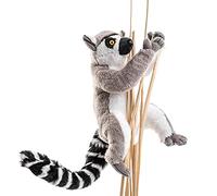 Uni-Toys - Lémur catta avec Fermeture Velcro aux Mains - 21 cm (Hauteur) - Singe - Peluche, Doudou, Gris, Blanc, Noir.