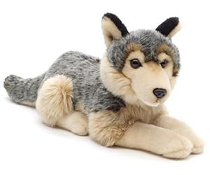 Uni-Toys - Loup gris couché - 30 cm (longueur) - Loup en peluche, lupus - Peluche