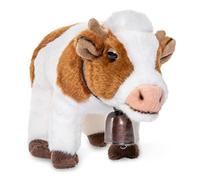 Uni-Toys - Vache Blanc-Brun, Debout - avec Cloche - 27 cm (Longueur) - Peluche Boeuf - Peluche, Doudou
