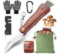 UNIANE Couteau à champignons avec brosse, sac éponge, couteau à champignons de haute qualité, ramasser des champignons/muguets, brosse, acier inoxydable, sac, gants, boussole et règle