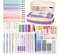 UNIANE Lot de 62 accessoires scolaires avec trousse, 12 surligneurs pastel, 5 stylos gel, 6 porte-mines, 4 stylos effaçables, Aesthetic Stuff Clean Girl, Back to School Aesthetic, Office Essentials