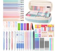 UNIANE Lot de 62 accessoires scolaires avec trousse, 12 surligneurs pastel, 5 stylos gel, 6 porte-mines, 4 stylos effaçables, Aesthetic Stuff Clean Girl, Back to School Aesthetic, Office Essentials