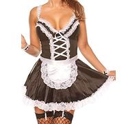 Unibaby Costume de soubrette sexy pour femmes - lingerie de jeu de rôle avec tablier à lacets - robe de soubrette (noir, taille L - XXL)
