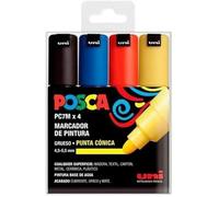 Uniball 182634678 Posca Pc7m/4c Lot De 4 Marqueurs Non Permanents Pointe Fine 5,5 Mm Noir/Bleu/Rouge/Jaune