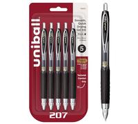 Uniball Stylos 207 – Lot de 5 à encre gel rétractables, pointe ultra micro 0,38 mm, noir