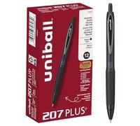 Uniball™ 207 Plus+ Lot de 12 stylos à encre gel rétractables, pointe micro (0,5 mm), noir