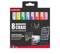 UNIBALL CHALK PWE5M, 8 Marqueurs Craie - Moyen - Couleurs Assorties | Uni Mitsubishi Pencil - Pointe 1,8-2,5mm, Marquage éphémère, résistant à la pluie, effaçable à l'eau - Vitre, Miroir, Ardoise