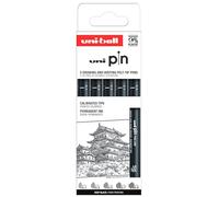 Uni Mitsubishi Pencil – Pochette 5 feutres Uni Pin, pointes calibrées impaires, encre noire