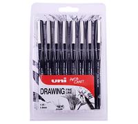 Uniball PIN Pack de 8 Feutres avec assortiment de 8 tailles de pointe Noir