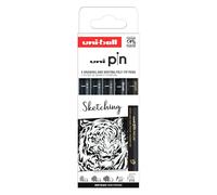 uni-ball Feutres Uni Pin Sketching – 5 feutres (3 calibrées, 2 brush, 1 extra-fin) – Encre noire
