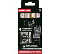 UNI-BALL - Marqueur craie PWE-5M - Pointe conique medium - Lot 4 (Blanc x2, Or, Argent)
