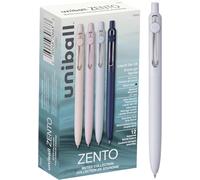 Uniball Zento Lot de 12 stylos rétractables à encre gel liquide, pointe moyenne (0,7 mm), corps silencieux, encre noire