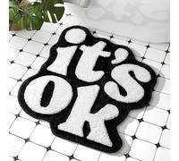 UNIBATH Funny It's OK Petit tapis de bain antidérapant en microfibre lavable et absorbant pour salle de bain Noir et blanc 63,5 x 61 cm
