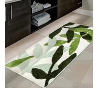 UNIBATH Leaf Tapis de bain long pour salle de bain, antidérapant, en microfibre absorbante et lavable, vert, extra large, 121,9 x 61 cm