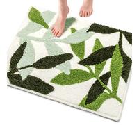 UNIBATH Tapis de salle de bain vert à motif de feuilles mignonnes pour salle de bain, tapis de bain antidérapant et lavable en microfibre, absorbant l'eau, 43,2 x 61 cm (vert, 43,2 x 61 cm)