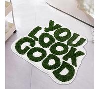 UNIBATH You Look Good Tapis de bain noir et blanc pour salle de bain - Petit tapis de douche amusant et mignon - En microfibre antidérapante - Lavable et absorbant - 63,5 x 53,3 cm