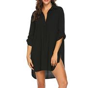 UNibelle Femmes Cache Maillots de Bikini Mousseline de Soie Robe de Plage Imprimé Floral Loose Couvrir Beachwear Robe col en V Cardigan Plage Paréo Manches 3/4, Noir, L