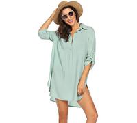 UNibelle Robe de Plage Femme Imprimé Floral Boheme Robe col en V Cardigan Plage Paréo Manches 3/4 Cache-Maillots de Bikini Cover Up Sexy, Vert Clair, XXL