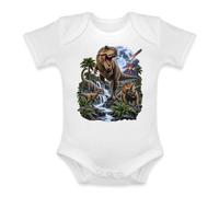 Unibly Grenouillère pour bébé avec dinosaures cool et volcan | Vivez une aventure passionnante de dinosaures avec T-Rex et Volcan dans cette illustration animée.