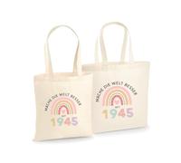 Unibly « Mache die Welt besser Geburtstagsgeschenk für Frauen, Mutter Baumwolltasche | 200 g/m² | OEKO-TEX zertifiziert Einkaufstasche, Jutebeutel, Stofftasche, 80e anniversaire, L