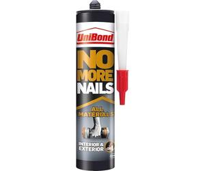 UniBond No More Nails 2492850 Colle de construction intérieure et extérieure pour tous les matériaux Colle adhésive haute résistance Blanc Cartouche 390 g