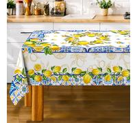 Unibyby Nappe rectangulaire Jaune et Bleue de 152,4 x 213,4 cm, Motif Floral méditerranéen, décoration à thème Italien pour fête, Table rectangulaire pour Salle à Manger