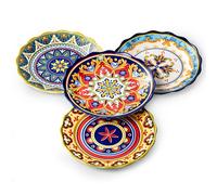 UNICASA Assiettes à Dessert, Assiette à Salade en Porcelaine - 23 cm, Assiettes Multicolores pour 4 Personnes, Petites Assiettes Rondes avec Motif et Couleurs Vives