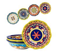UNICASA Assiettes Creuses en Céramique, Bol à Pâtes de 4pcs - 1000ml, Assiettes Colorées pour Pâtes, Spaghetti, Salade, Soupe, Passe au Micro-ondes et au Four à Soupe pour Cuisine