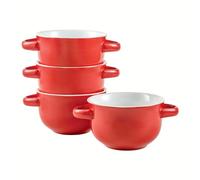 UNICASA Bols à Soupe avec Anse, Ceramic Bols Salad - 4 Pcs pour 4 Personnes, Bols à bouillon à Four, Bols à Céréales - 650 m - Rouge