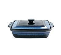UNICASA Plat à Rôtir Céramique avec Couvercle, Cocotte Rectangulaire Bleu 3000 ML, Moule Passe au Four à Micro-Ondes - Glaçure Réactive, Bleu - 3 L