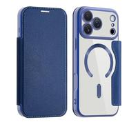 Unichthy Étui à rabat pour iP 17 Pro Max - Transparent - Support MagSafe - Blocage RFID - Portefeuille en cuir résistant aux chocs - Protection individuelle pour chaque objectif de téléphone - Bleu