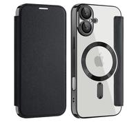 Unichthy Étui à rabat transparent pour iPhone 16 - Support MagSafe - Blocage RFID - Portefeuille en cuir résistant aux chocs - Protection individuelle pour chaque objectif de téléphone - Noir