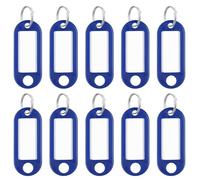 Uniclife 10 porte-clés en plastique souple de 5,1 cm avec étiquettes en papier vierge, films protecteurs transparents pour fenêtres et anneaux fendus, identificateurs d'articles flexibles, bleu