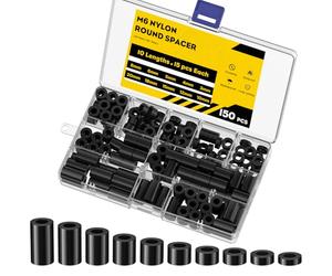 Uniclife 150 Pièces Entretoises en Nylon M6 pour Vis, DI 6 mm & DE 11 mm, 10 Longueurs - 3 mm 4 mm 5 mm 6 mm 8 mm 10 mm 12 mm 15 mm 18 mm 20 mm, Entretoises en Plastique Non Filetées, Noir