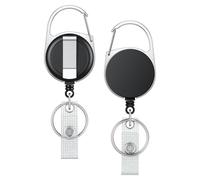 Uniclife 2 Pack Porte Clé Rétractable Robuste Enrouleurs Mousqueton de Badges Rétractables Porte Badges Robuste Boîtier en ABS Solide Ressort Acier Inoxydable Clip en Corde Anneau de Clé Noir